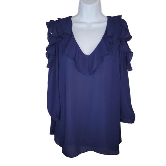 Rose & Olive Nwt Navy Blue Cold Shoulder Chiffon Top Blouse Size 1x - Picture 1 of 7